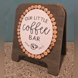 Artist Repurposed COFFEE BAR Cart Sign Unique..SEE BACK, Made With Coffee Beans